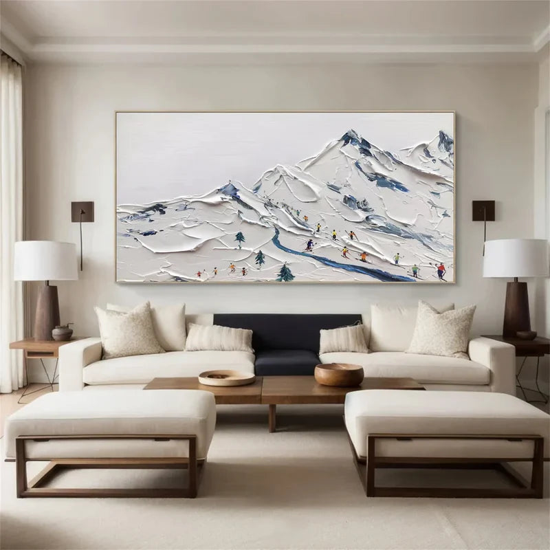 Snow Mountain Wall Art – 3D Textured Winter Landscape Painting#yy721017