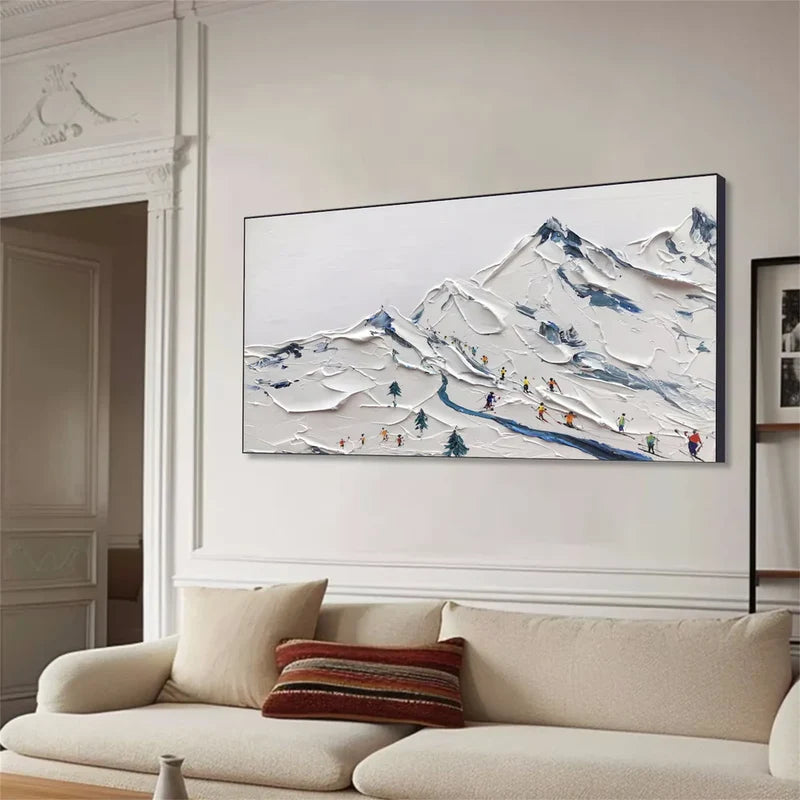 Snow Mountain Wall Art – 3D Textured Winter Landscape Painting#yy721017