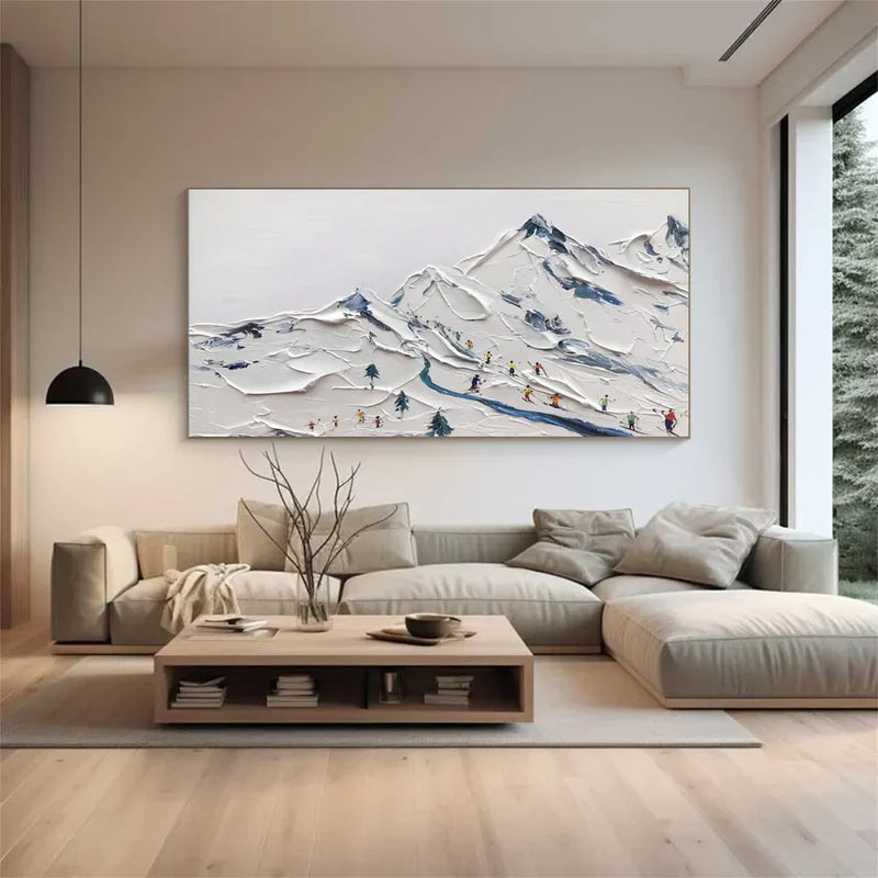 Snow Mountain Wall Art – 3D Textured Winter Landscape Painting#yy721017
