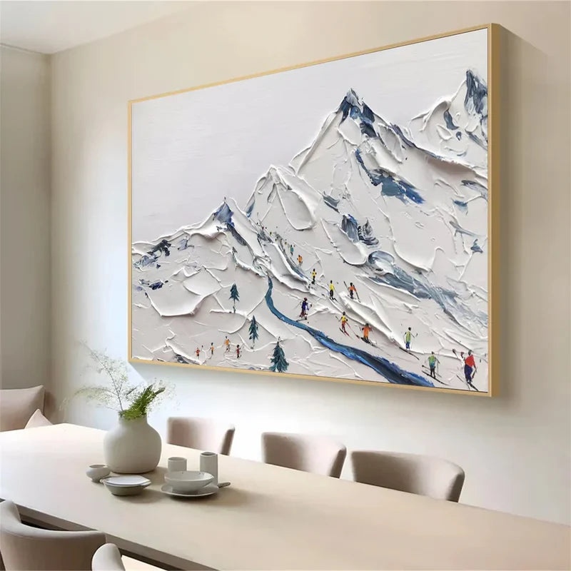 Snow Mountain Wall Art – 3D Textured Winter Landscape Painting#yy721017