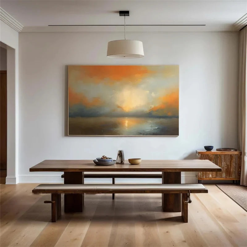 Golden Sunset Ocean Wall Art – Abstract Landscape Canvas Painting#yy721019