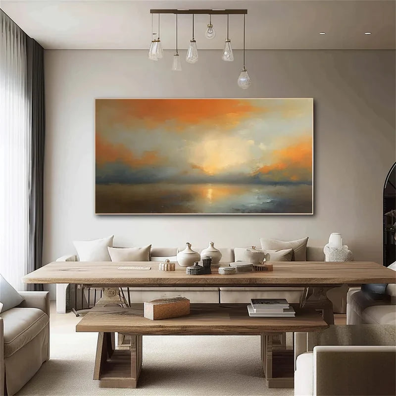 Golden Sunset Ocean Wall Art – Abstract Landscape Canvas Painting#yy721019