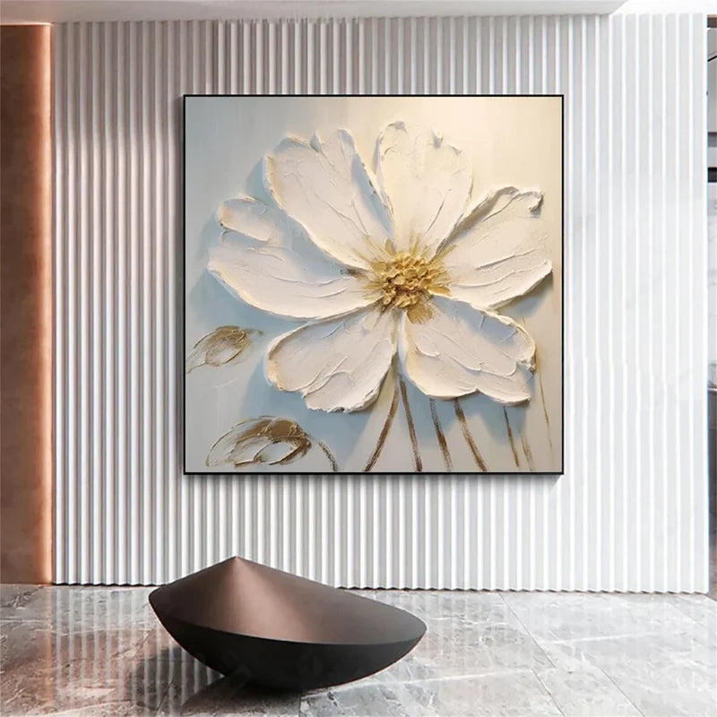 White Flower Textured Wall Art – 3D Floral Canvas Painting#yy721024