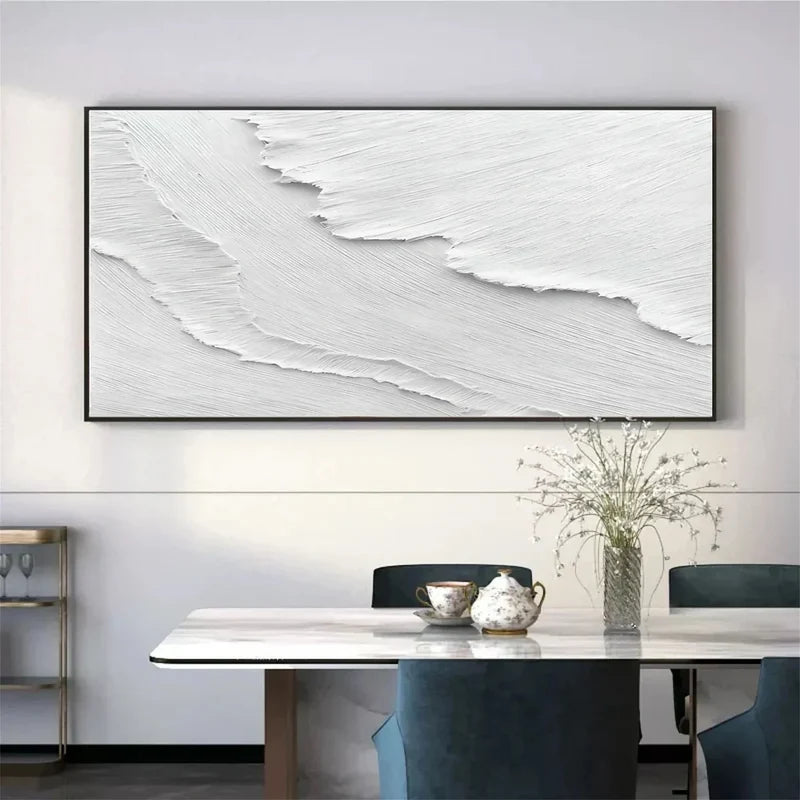 White Textured Abstract Wall Art – Minimalist 3D Canvas Painting#yy721025