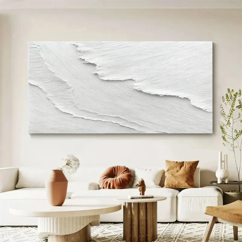 White Textured Abstract Wall Art – Minimalist 3D Canvas Painting#yy721025