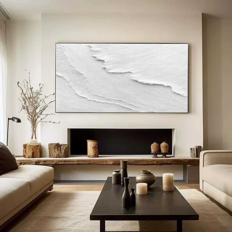 White Textured Abstract Wall Art – Minimalist 3D Canvas Painting#yy721025