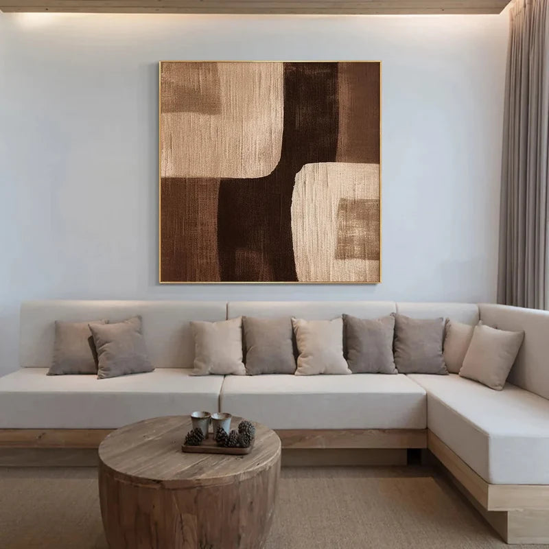 Brown Abstract Geometric Wall Art – Modern Textured Canvas Painting#yy721026