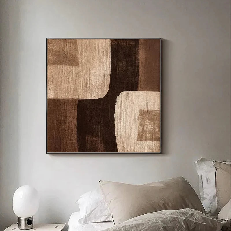 Brown Abstract Geometric Wall Art – Modern Textured Canvas Painting#yy721026