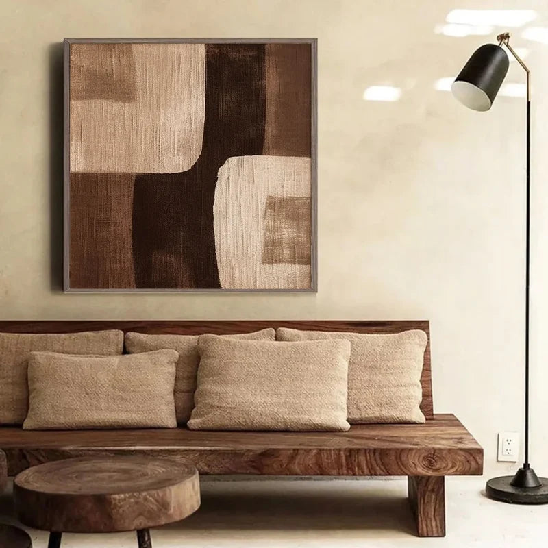 Brown Abstract Geometric Wall Art – Modern Textured Canvas Painting#yy721026