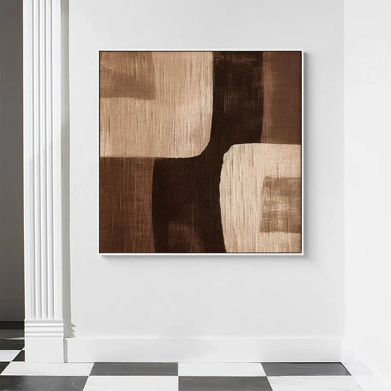 Brown Abstract Geometric Wall Art – Modern Textured Canvas Painting#yy721026