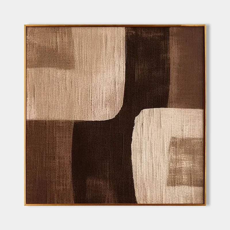 Brown Abstract Geometric Wall Art – Modern Textured Canvas Painting#yy721026