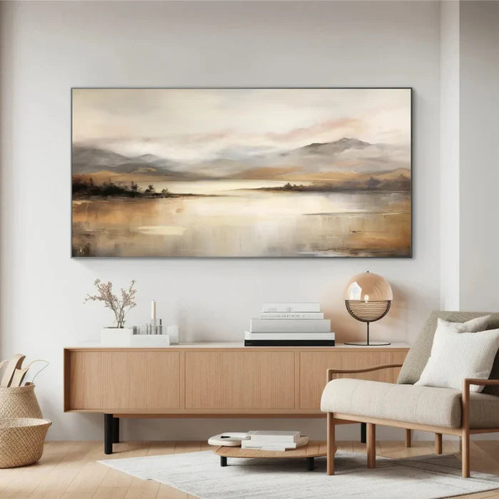 Neutral Mountain Landscape Wall Art – Minimalist Nature Canvas Painting#yy721028