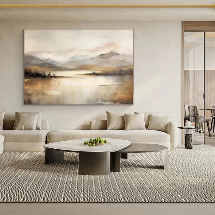 Neutral Mountain Landscape Wall Art – Minimalist Nature Canvas Painting#yy721028