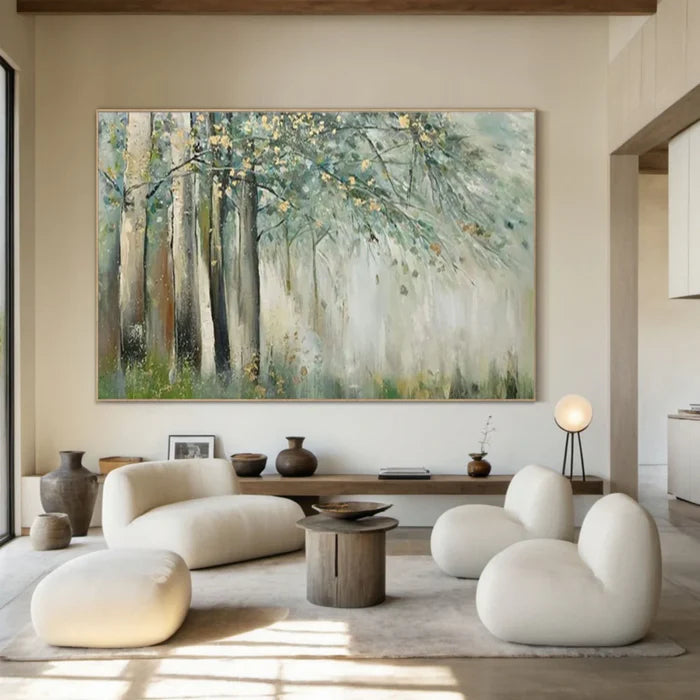 Misty Forest Wall Art – Green Nature Landscape Canvas Painting#yy721033