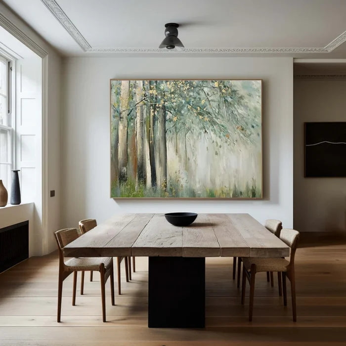 Misty Forest Wall Art – Green Nature Landscape Canvas Painting#yy721033