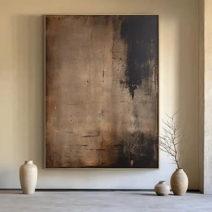 Dark Abstract Textured Wall Art – Brown Modern Canvas Painting#yy721035