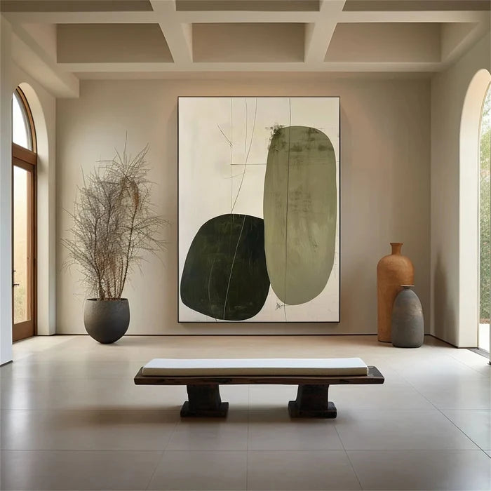 Minimalist Abstract Wall Art – Olive Green Modern Canvas Painting#yy721042
