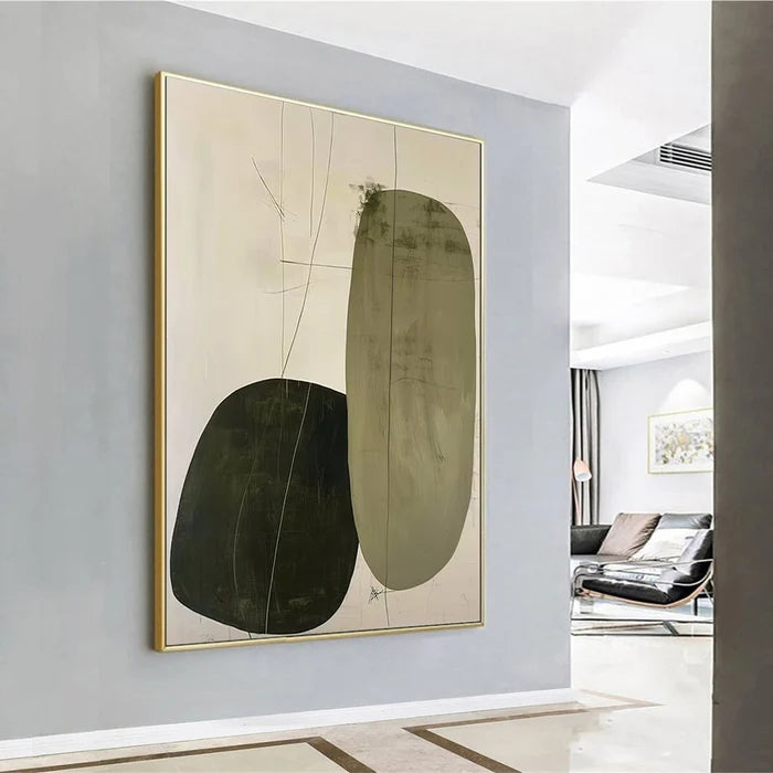 Minimalist Abstract Wall Art – Olive Green Modern Canvas Painting#yy721042