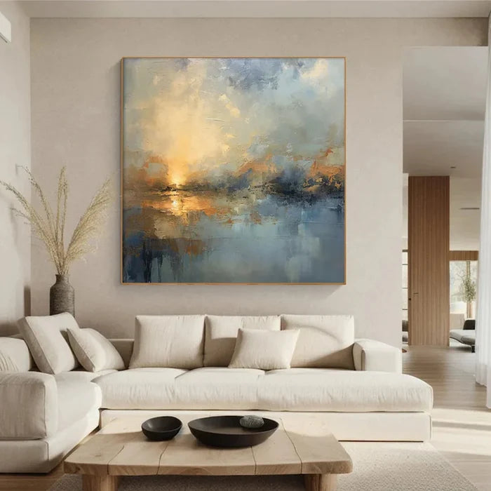 Abstract Sunset Landscape Wall Art – Modern Ocean Canvas Painting#yy721043