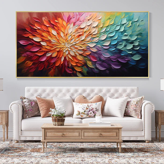 Rainbow Flower Textured Wall Art – 3D Floral Canvas Painting#yy721049