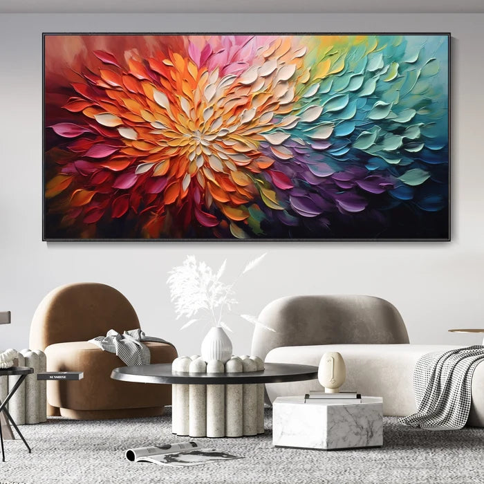 Rainbow Flower Textured Wall Art – 3D Floral Canvas Painting#yy721049