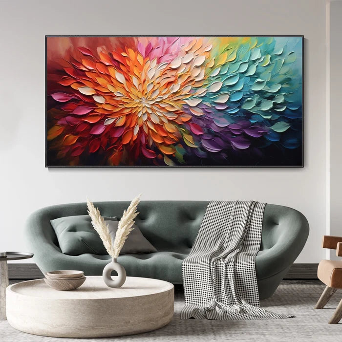 Rainbow Flower Textured Wall Art – 3D Floral Canvas Painting#yy721049