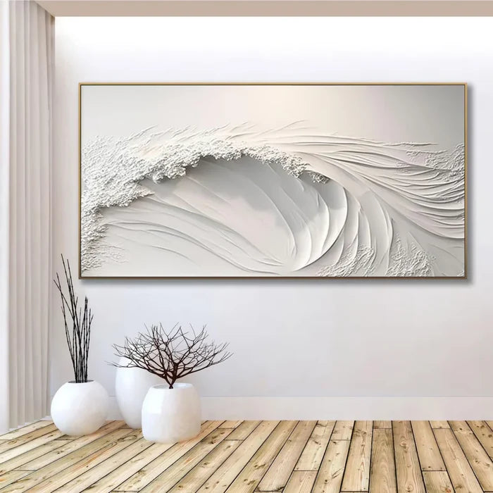 White Textured Abstract Wall Art – Minimalist 3D Canvas Painting#yy721054