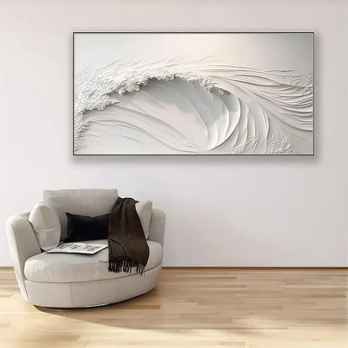 White Textured Abstract Wall Art – Minimalist 3D Canvas Painting#yy721054