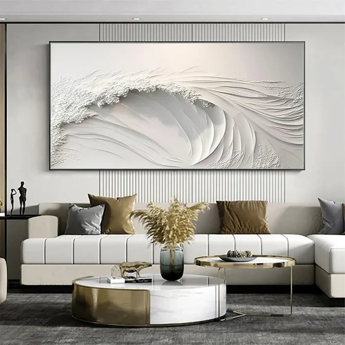 White Textured Abstract Wall Art – Minimalist 3D Canvas Painting#yy721054