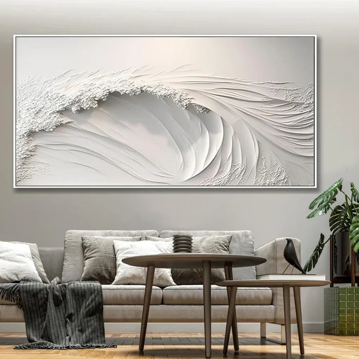 White Textured Abstract Wall Art – Minimalist 3D Canvas Painting#yy721054
