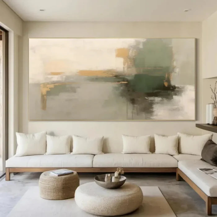 Neutral Abstract Textured Wall Art – Modern Green Canvas Painting#yy721055