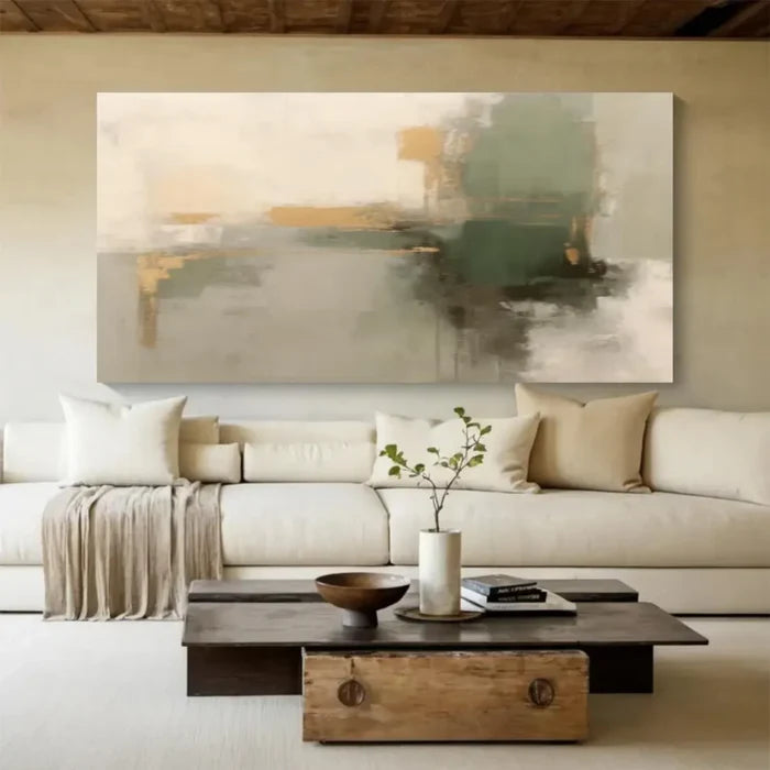 Neutral Abstract Textured Wall Art – Modern Green Canvas Painting#yy721055