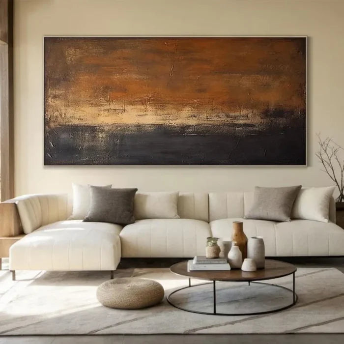 Dark Abstract Landscape Wall Art – Brown Textured Canvas Painting#yy721056