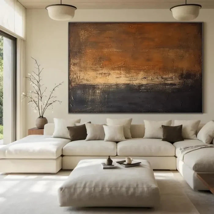 Dark Abstract Landscape Wall Art – Brown Textured Canvas Painting#yy721056