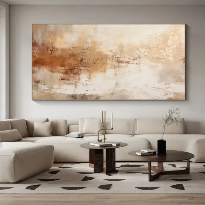 Neutral Abstract Textured Wall Art – Beige Modern Canvas Painting#yy721058