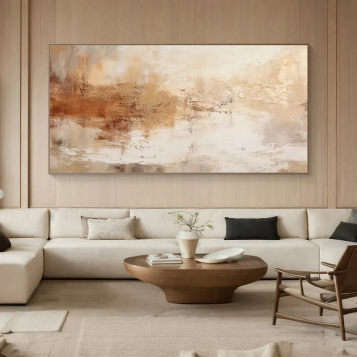 Neutral Abstract Textured Wall Art – Beige Modern Canvas Painting#yy721058