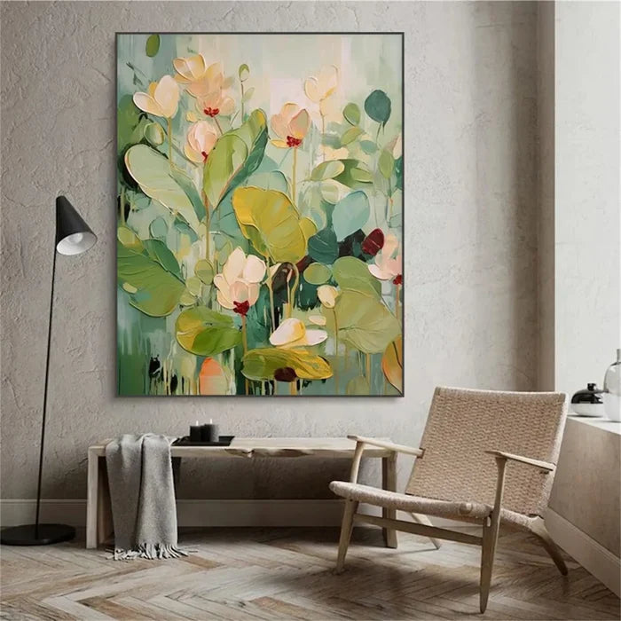 Green Botanical Floral Wall Art – Modern Nature Canvas Painting#yy721059