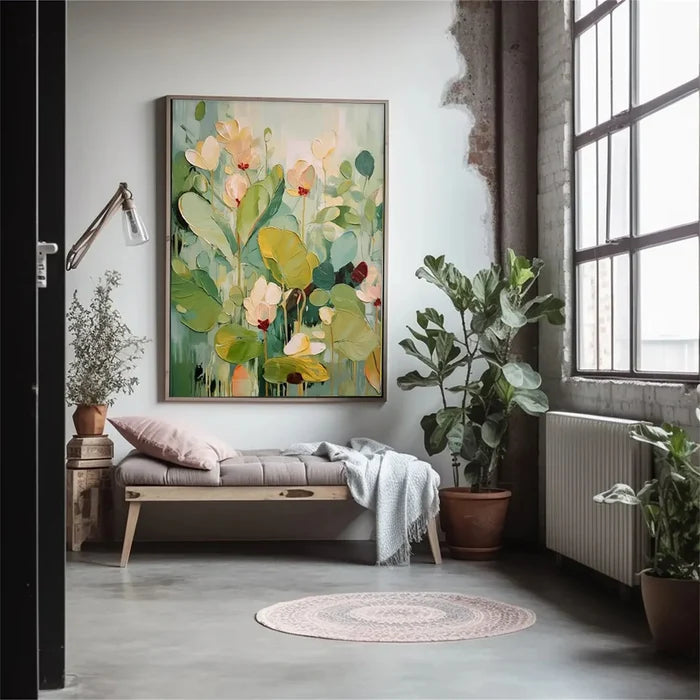 Green Botanical Floral Wall Art – Modern Nature Canvas Painting#yy721059