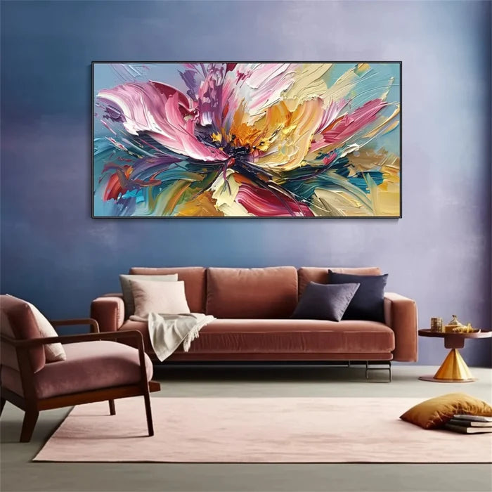 Colorful Abstract Flower Wall Art – Textured Floral Canvas Painting#yy721061