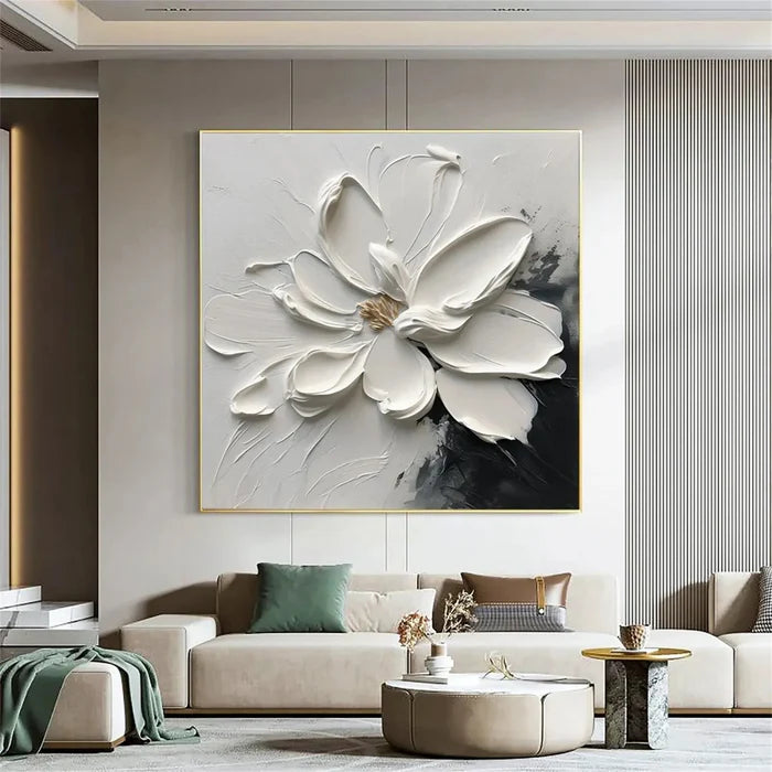 White Flower Textured Wall Art – 3D Floral Canvas Painting#yy721063