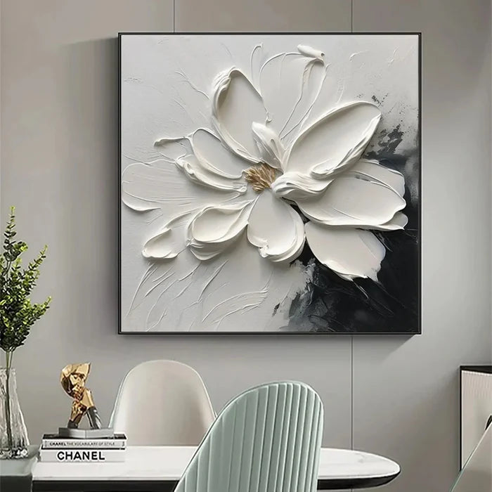 White Flower Textured Wall Art – 3D Floral Canvas Painting#yy721063
