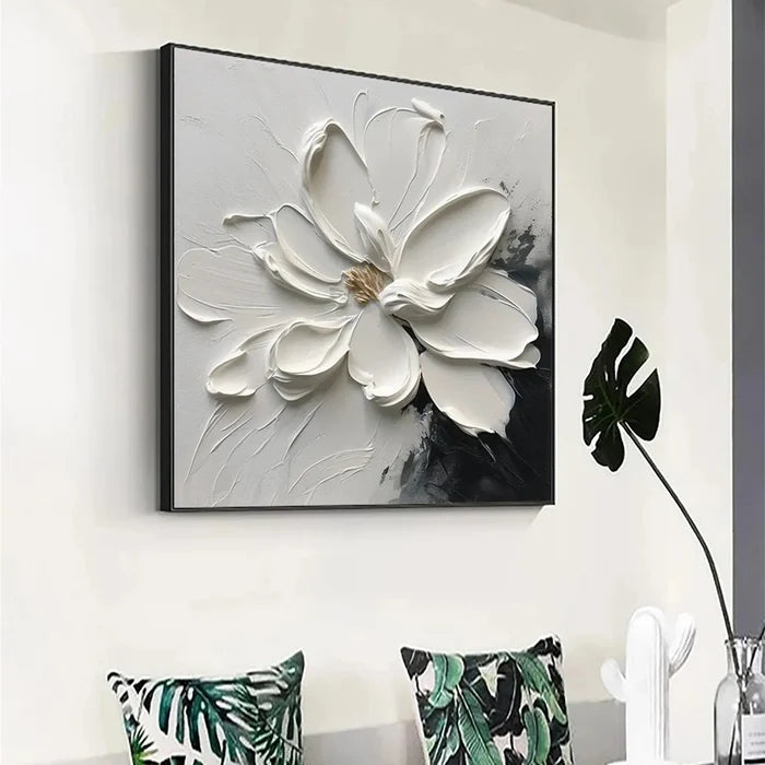 White Flower Textured Wall Art – 3D Floral Canvas Painting#yy721063