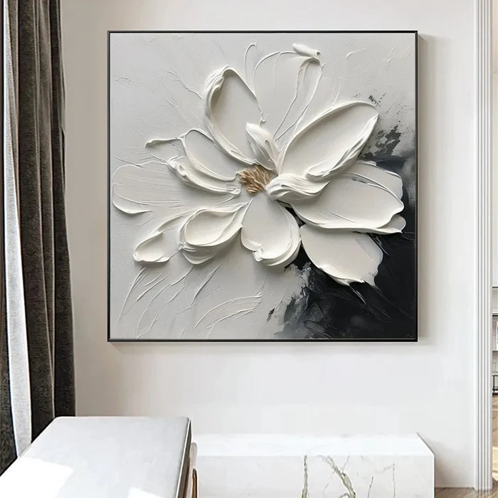 White Flower Textured Wall Art – 3D Floral Canvas Painting#yy721063