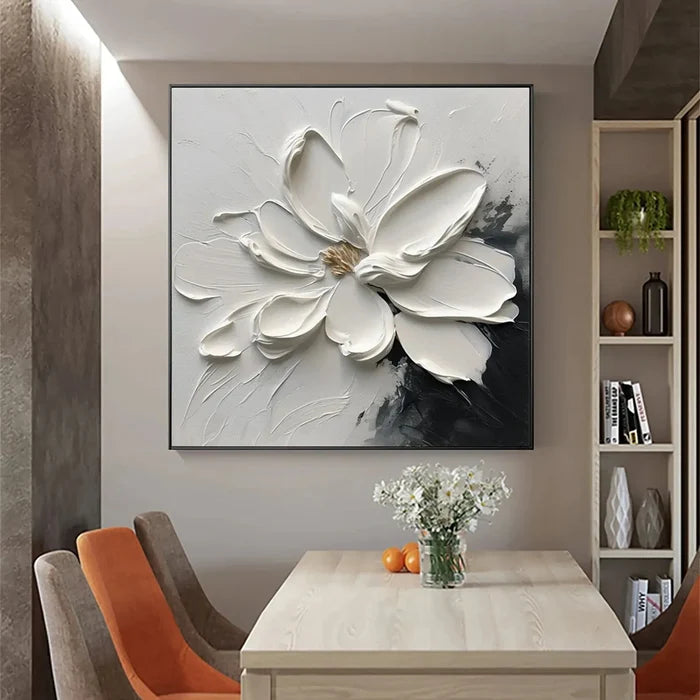 White Flower Textured Wall Art – 3D Floral Canvas Painting#yy721063