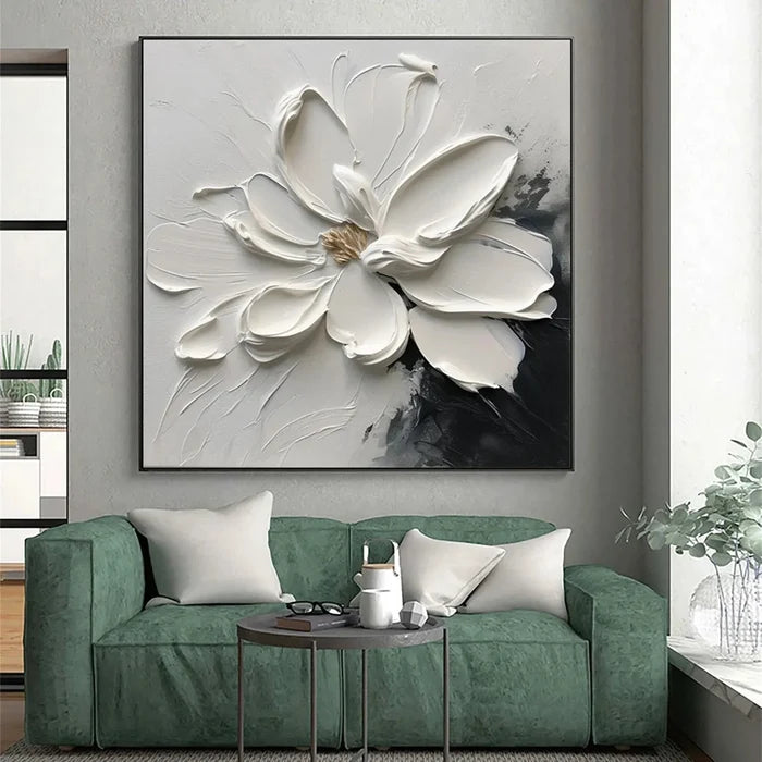 White Flower Textured Wall Art – 3D Floral Canvas Painting#yy721063