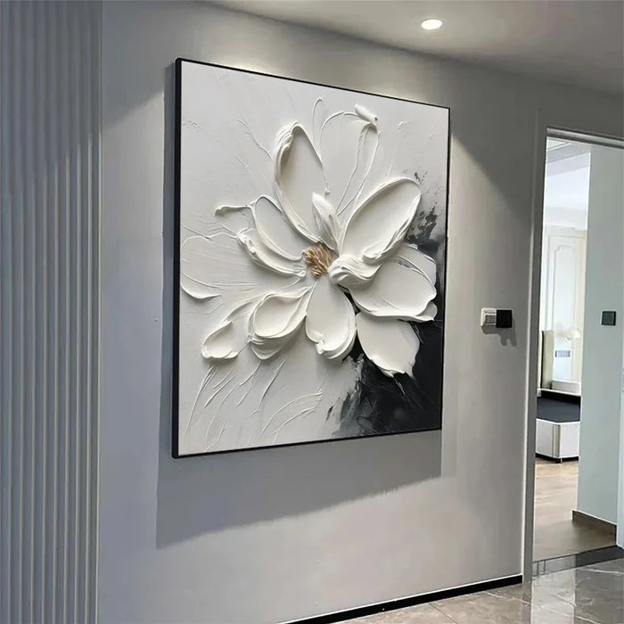White Flower Textured Wall Art – 3D Floral Canvas Painting#yy721063