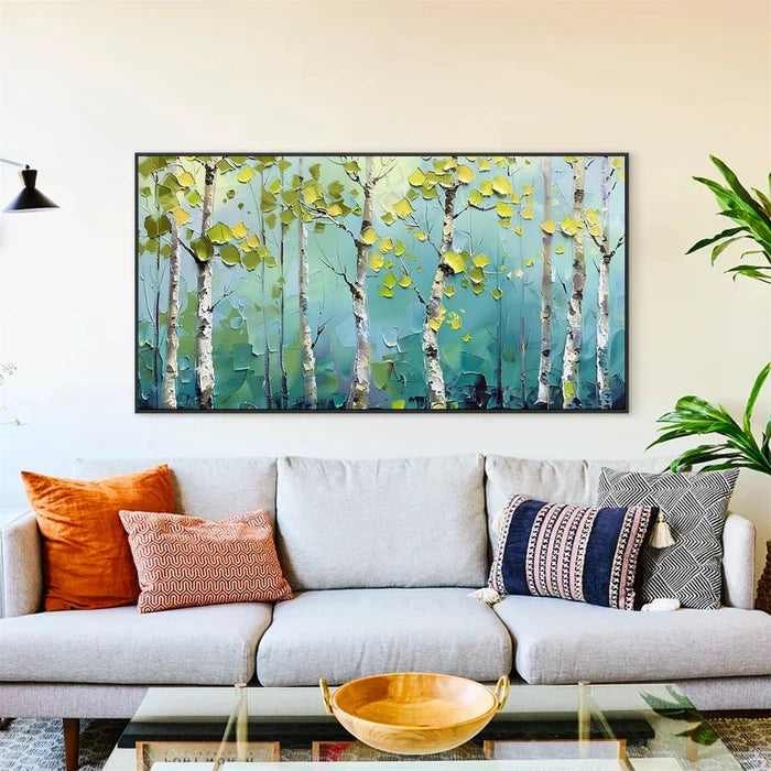 Birch Tree Forest Wall Art – Modern Nature Landscape Canvas Painting#yy721065