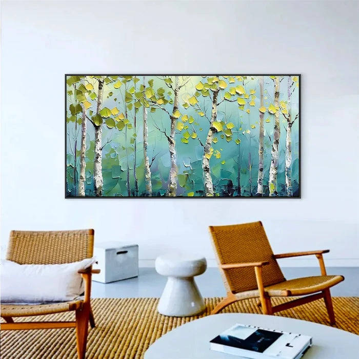 Birch Tree Forest Wall Art – Modern Nature Landscape Canvas Painting#yy721065