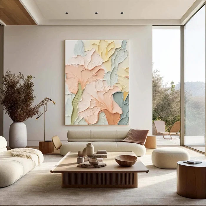 Pastel Floral Textured Wall Art – 3D Flower Canvas Painting#yy721067