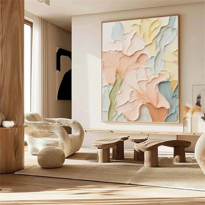 Pastel Floral Textured Wall Art – 3D Flower Canvas Painting#yy721067